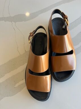 Marni Cognac Double-Strap Slingback Sandals